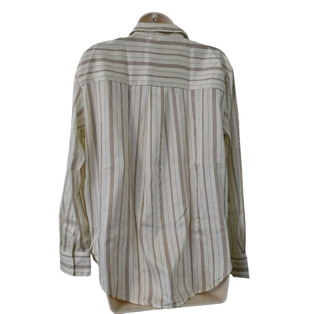 Banana Republic Classic Perfect Silky Shirt Stripe Button Up Brown Size M NEW - Picture 6 of 13
